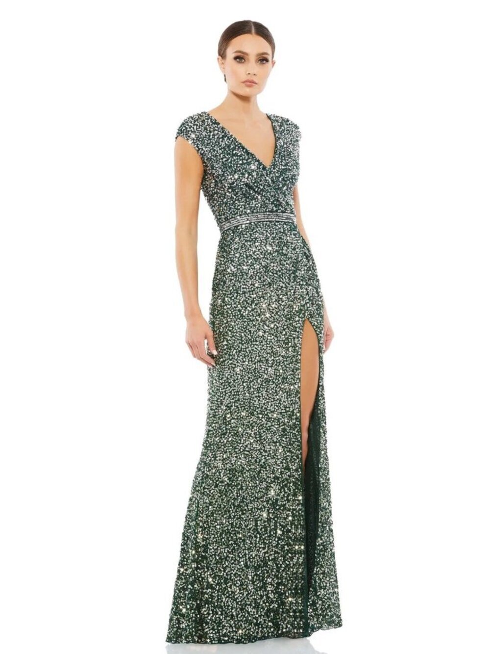 MAC DUGGAL Size 2 Green 5489 CAP SLEEVE SEQUIN EMBELLISHED TRUMPET GOWN  Dress